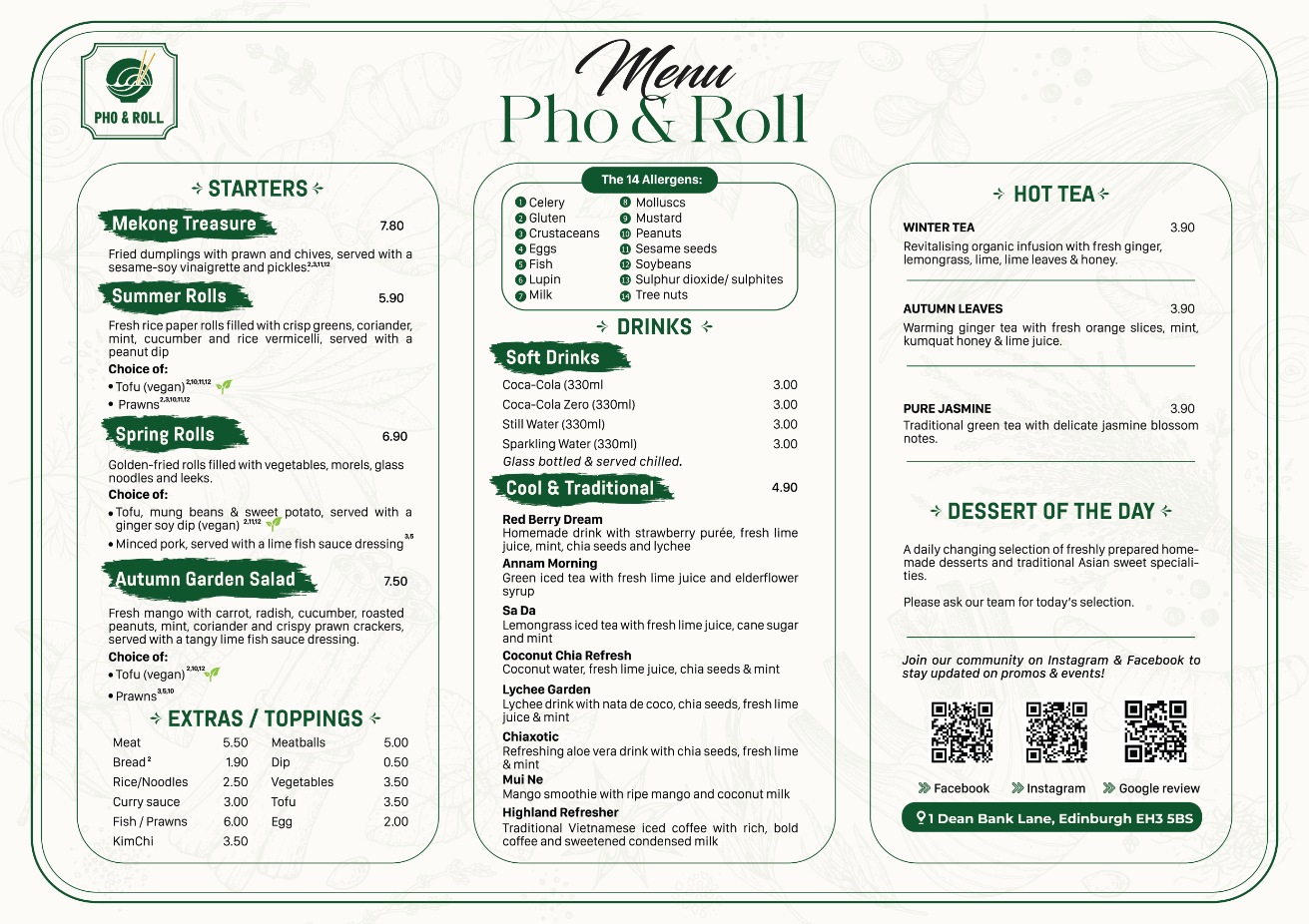 Menu Page 1 (Starters & Drinks)