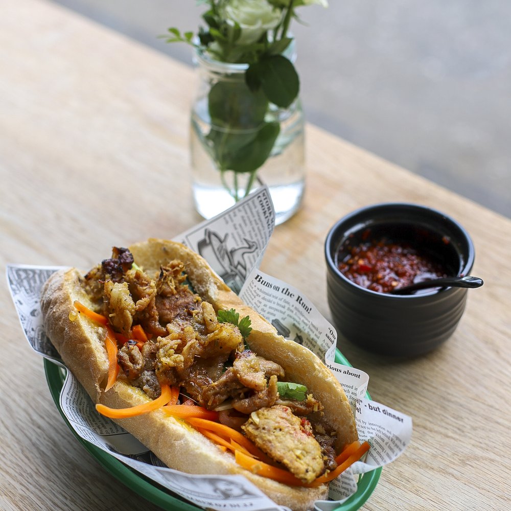 Freshly made b&aacute;nh m&igrave; at Pho & Roll