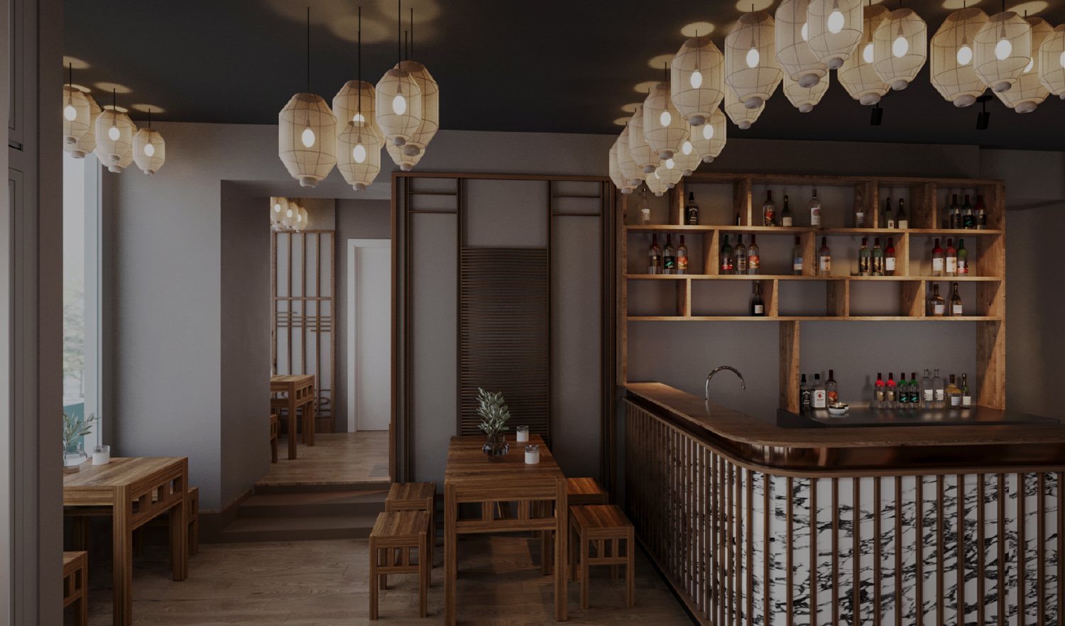 Design visual of the new Pho & Roll main floor, Jeffrey Street