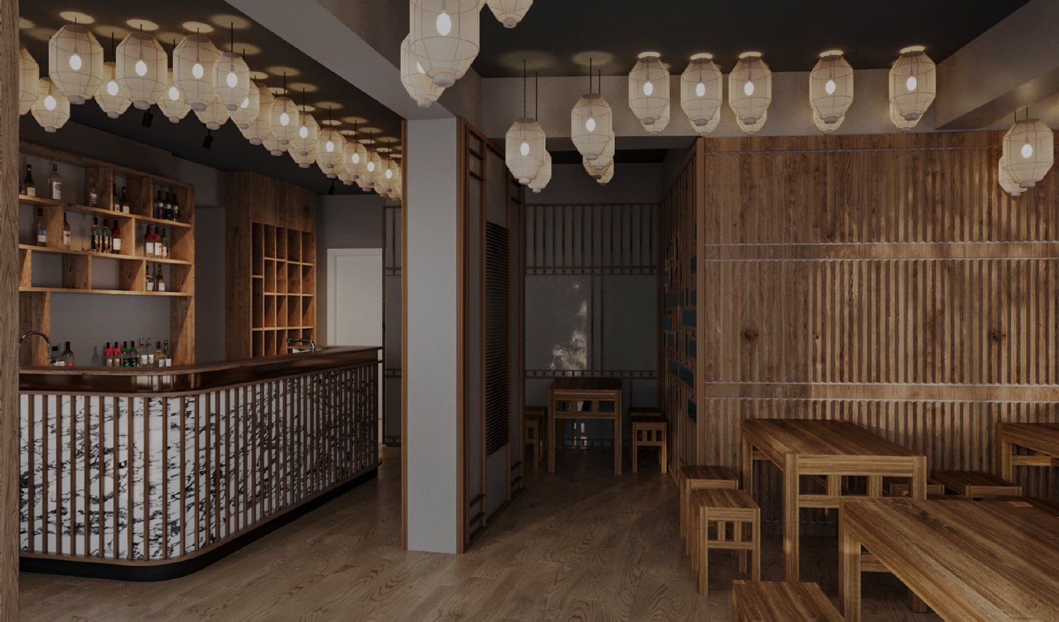 Design visual of the new Pho & Roll main floor, Jeffrey Street